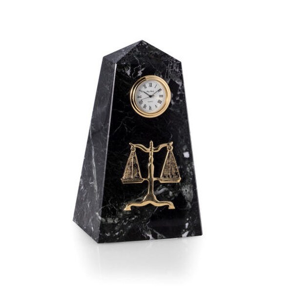 Legal Clock Black Marble Scales of Justice Brass Tarnish Proof Art